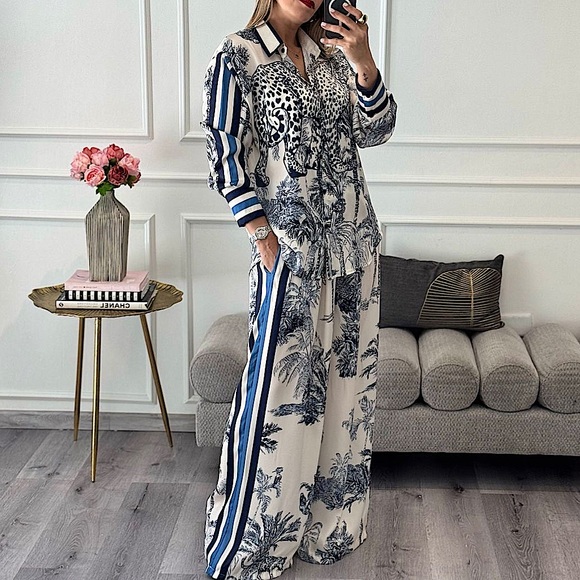 ONE BLUE SET LEFT! Animal Print Shirt and Pants Italian Set - Picture 10 of 11